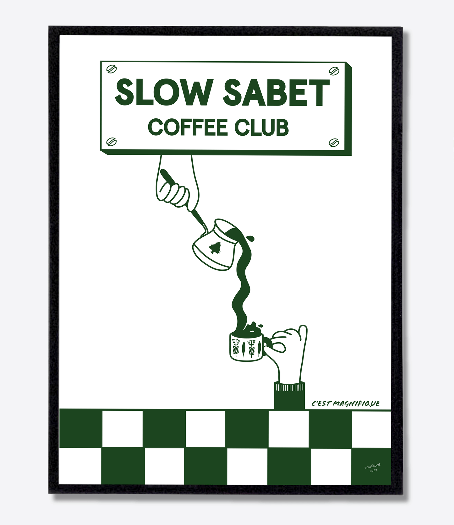 Green - English - Coffee Club - Coffee Poster Print | Sawahood